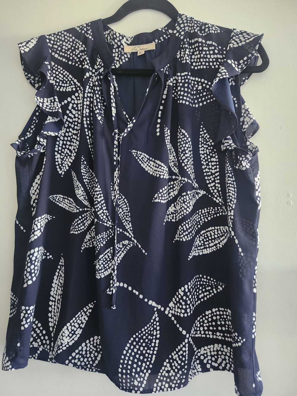 Stitch Fix Navy and White Dot Print Blouse - Women's Short Sleeve Top